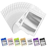 FUNFERY 100 Pack Mylar Resealable Bags Foil Packaging Bags with Clear Window,Zipper Pouch Smell Proof Bag for Food Storage,Cookies,Sample,Small Business(White,4x6inch)