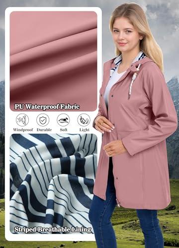 Zdoynto Regenjacke Damen Regenmantel Wasserdicht Mit Kapuze Übergangsjacke Outdoorjacke Frühling Sommer Herbst Rosa M