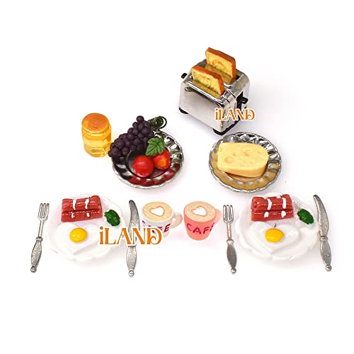 Iland Miniature Dollhouse Accessories Of Dollhouse Kitchen, Miniature Food Set Fits Dollhouse Dining Room & Dollhouse Kitchen Furniture (Lover Breakfast 16Pcs A) #TOP1