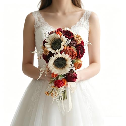 EUBUY Wedding Bouquets for Bride Bridesmaid, 10 Inch Red Artificial