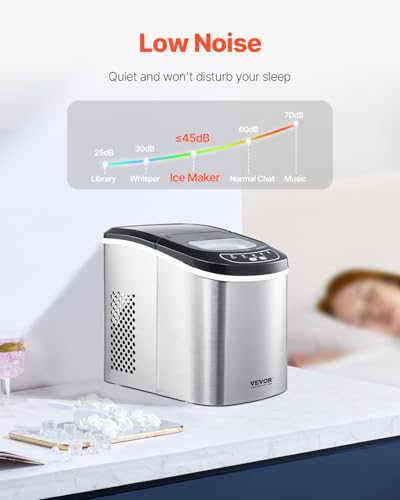 Image of VEVOR Countertop Ice Maker, 9 Cubes Ready in 6 Mins, 33lbs in 24Hrs, Self-Cleaning Portable Ice Maker with Ice Scoop and Basket, Ice Machine with 2 Sizes Bullet Ice for Home Kitchen Office Bar Party