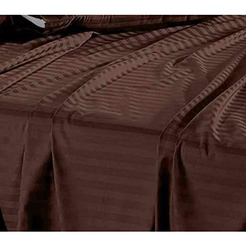 Image of YKC Glace Cotton Satin Striped Plain Color King Size Bedsheet for Double Bed with Two Pillow Covers (Coffee - 90 x 100 Inch)