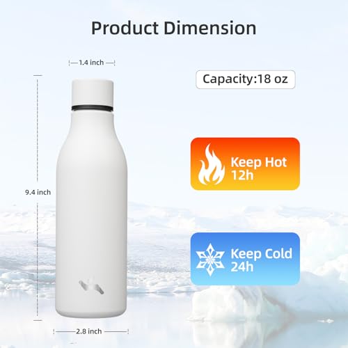 Image of Konokyo Insulated Water Bottle with Strap,18 oz Double Wall Stainless Steel Vacuum Bottles Metal Water Flask,White