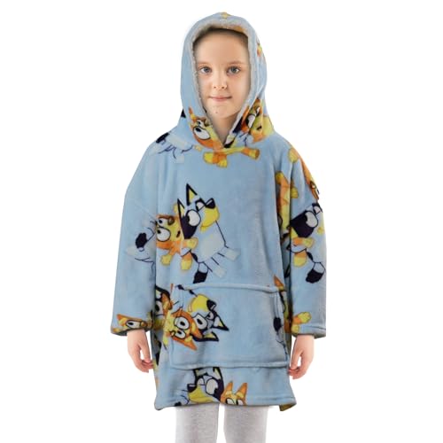 Bluey Bingo Wearable Fleece Blanket Sherpa Hooded Kids Cartoon Tv Show Heeler Dog Gift for Boys Girls Nursery