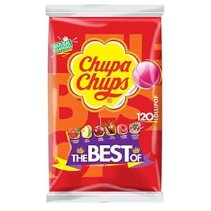 Chupa Chups Best of Lutscher-Beutel, 120 Lollis im Nachfüllbeutel, 6 farbenfrohe Geschmacksrichtungen