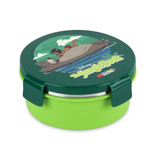 Image of CELLO Kidzbee Pluto Jungle Book Insulated Kids Lunch Box, Green | Silicone Food-Grade Seal Lid | 3D Touch & Feel Designs Tiffin | Leak Proof & Secure 4 Sided Click Locks | Ideal for School & Picnic