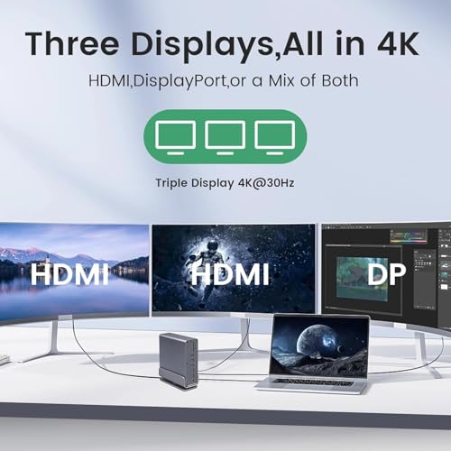 Image of ETZIN USB C Docking Station Dual /Triple Monitor, 16 in 1 USB C Hub Multiport Adapter with Dual 4K HDMI /DisplayPort /7 USB Ports /100W PD /Audio /SD /TF /Ethernet, Docking Station for Windows.EPL-1568A