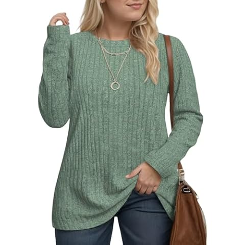 DOLNINE Plus Size Long Sleeve Tops Winter Comfy Sweatshirts Dressy Loose Fit Crewneck Shirt 3X Pea Geen Cover