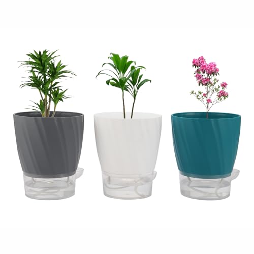 Image of INKULTURE Self Watering Flower Pots for Plants, Home Indoor & Outdoor Planters, Terrace, Garden Etc | Pack of 05 | Multicolor | Plastic | 07 inch X 6.5 inch