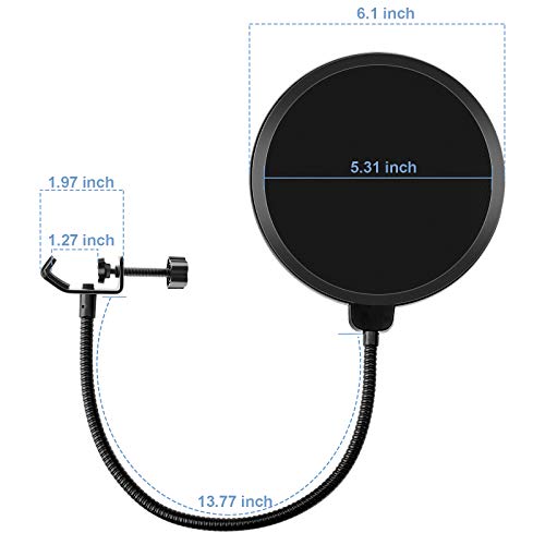 Microphone Pop Filter For Blue Yeti And Other Mic, Lilaliwa 6 Inch Dual Layered Pop Wind Screen With Enhanced Flexible 360° Gooseneck Clip Stabilizing Arm For Vocal Recording And Live Broadcasting #TOP4