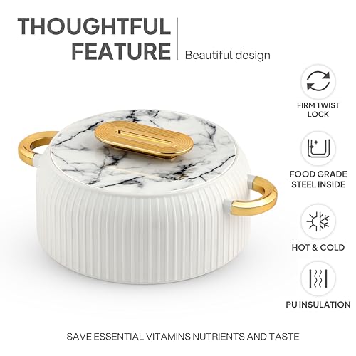 Image of CELLO Castella 1500 Insulated Steel Casserole Hot Box For Kitchen 1500ml Gold White |Double Wall Airtight Serving Hot Pot Case Keeps Food Hot & Warm For Long Hours, Casserole Set For Roti Chapati Rice