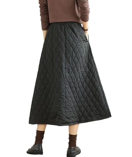SOMTHRON Women's High Waist Quilted Skirt Padded A-Line Windproof Winter Warm Insulated Thicken Midi Long Skirt2