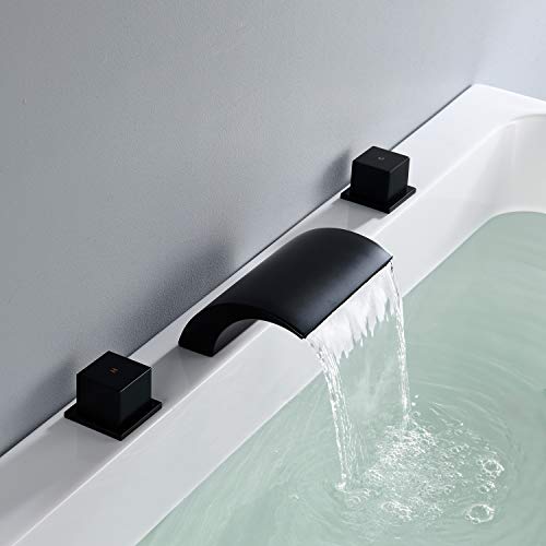 Hanallx Waterfall Tub Faucet Roman Tub Filler Black Deck Mount Bathtub Faucets Brass 3 Holes Bathroom Faucets With 2 Handles #TOP3