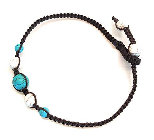 Infinityee888 Turquoise Howlite Anklet Bracelet Macrame Braided Woven Wax Cord Adjustable Anklet For Men, Women, Teengirls -Nyaktq1 #TOP3