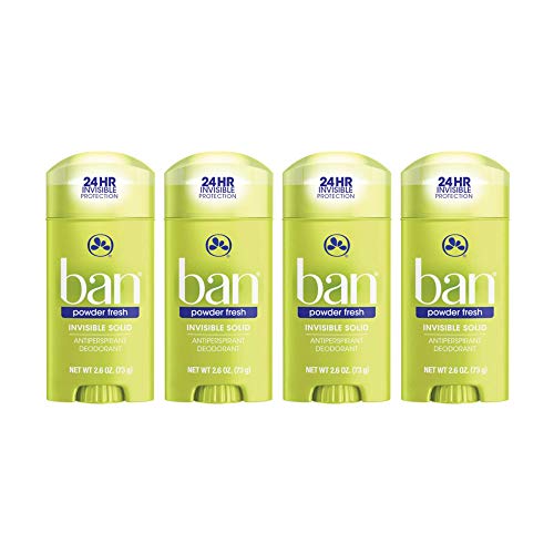 Ban Powder Fresh 24-hour Invisible Antiperspirant, Solid Deodorant for Women and Men, Underarm Wetness Protection, with Odor-fighting Ingredients, 2.6oz, Pack of 4