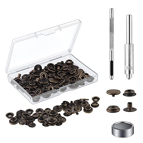MSDADA Lot de 18 boutons pression en acier inoxydable avec outils de fixation à la main, boutons instantanés en métal sans couture pour sacs, jeans, vêtements, tissus, artisanat en cuir Bronze Cover