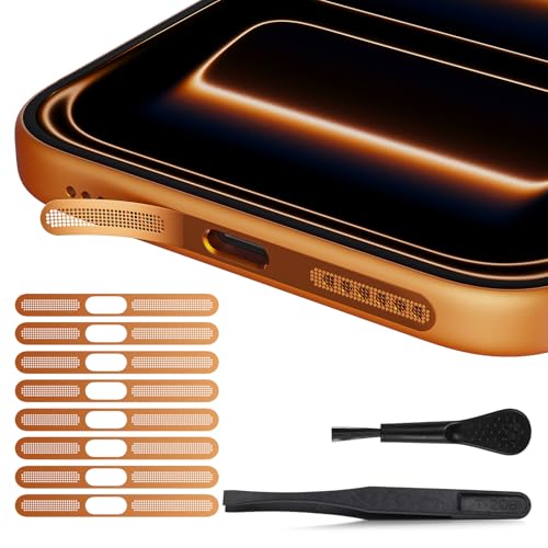 8PCS iPhone 17 Pro Max Speaker Protector - iPhone Speaker Dust Cover Compatible with iPhone 17 Pro Max / 17 Pro Earpiece Speaker Mesh Anti Dust Adhesive Sticker, iPhone 17 Pro Max Accessory, Orange