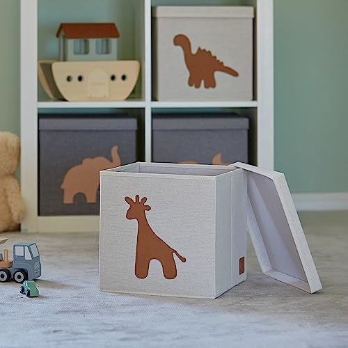 LOVE IT STORE IT Premium Aufbewahrungsbox mit Deckel - Quadratisch, Stabil, Beige mit Giraffe - 33x33x33 cm - Ideal für Regale und Spielzeug-Aufbewahrung
