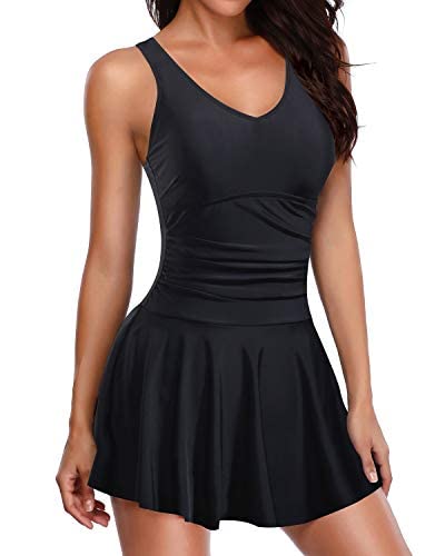 Yonique Traje de baño modesto de una pieza para mujer, con control de barriga, traje de baño, falda - - Small Cover