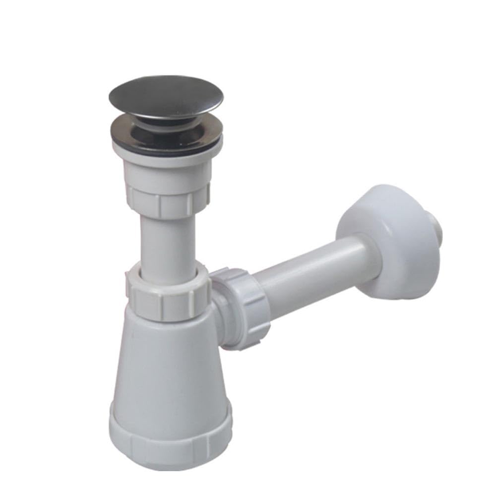 Tubo de drenaje de un solo fregadero, sifón de drenaje de agua, tubo blanco en pared, diseño de botella de desodorante, juego completo de desagüe