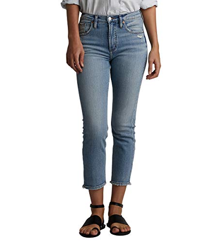 Silver Jeans Co. Women's Frisco Vintage High Rise Straight Leg Crop, Medium Indigo, 29W x 25L