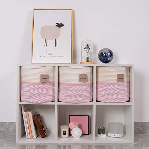 Voten Cube Storage Baksets Bins 11X11’’ Fit 12X12’’ Cube Storage Organizer Bookcases Shelving,Stylish&Durable Woven Cotton Storage Basket Containers For Organizing 3-Pack Off White/Mixed Pink #TOP5