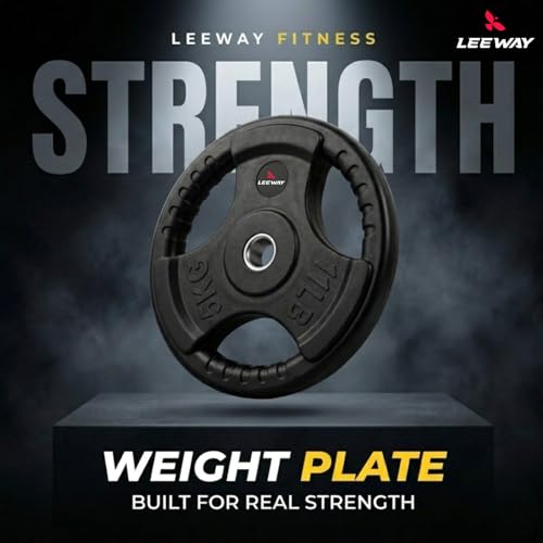 Image of LEEWAY Olympic Weight Plates (15 kg x 2) | 50mm Dia | Rubber Coated Metal Integrated Gym Plates for Barbell | Spare Weightlifting Plates for Home & Commercial Gym Use, Black (15kg Pair (15X2))