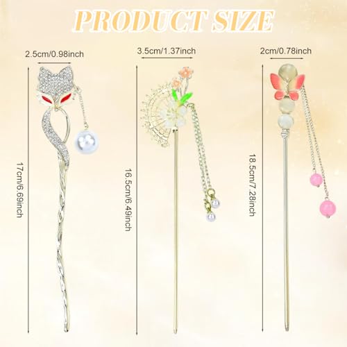 Image of SANNIDHI 3Pcs Hair Stick for Bun Stick Decorative Hair Pins with Tassel & Floral Charms, Vintage Chinese-Style Alloy Accessories for Women, Perfect for Bun & Updo Styling