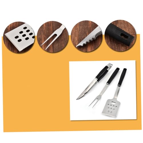 VANZACK Ensemble Ustensiles de Barbecue en Acier Inoxydable 3 Pièces pour Grillades D'extérieur Compact Léger Résistant et Facile à Transporter