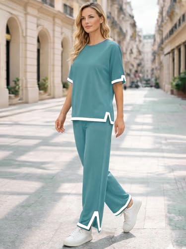 Image of TYSORT Women Casual Summer co ords Set Track Suit Oversized Top Baggy Pant,Top and Pajama Set