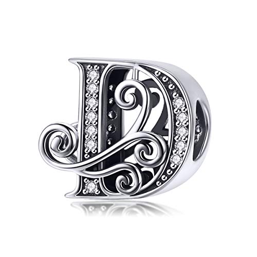 BETTY&SARAH 925 Sterling Silver Letter D Charms for Pandora Bracelets Alphabet Initial Beads Jewelry Gift for Women