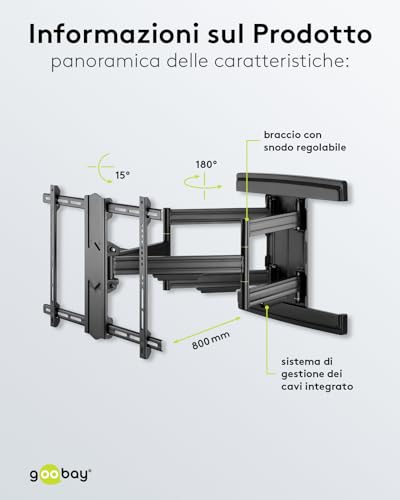 Goobay 49935 - Supporto Da Parete Per Tv Pro Fullmotion (L) Wide Range Da 37" A 70" (94-178 Cm), Completamente Mobile, Orientabile/Inclinabile, 70 Kg, Vesa Standard, Colore: Nero - 4