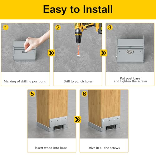 FMhotu 10 PCS 6x6 Galvanized Post Base for Concrete, Internal 5.5\"x5.5\",Adjustable Aluminum-zinc Plated Steel Deck Post Anchor Base,Post Base Holder with 1\" Standoff for Deck Gazebo Pergola Porch