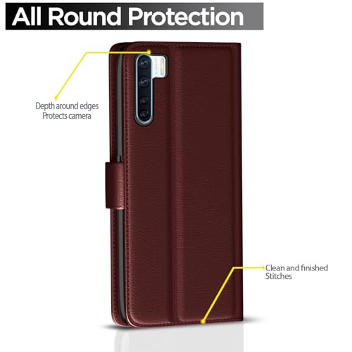 Image of Pikkme Flip Cover Leather Finish | Inside TPU with Card Pockets | Wallet Stand and Shock Proof | Complete Protection Flip Case for Oppo F15(Brown)