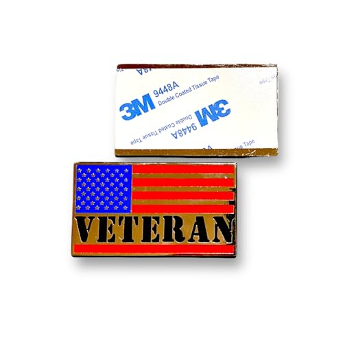 Image of Veteran Car Emblem, Veteran Flag Emblem, Veteran Meatal Sticker 3D Raised Metal Car Decals Exterior Truck Stickers Chrome Fender Badge with 3M Strong Adhesive (REDBLUE)