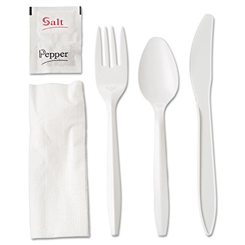 General Supply 5KITMW Wrapped Cutlery Kit 6 1/4-Inch Fork/Knife/Napkin/Salt/Pepper White 500/Carton - Thumbnail 3