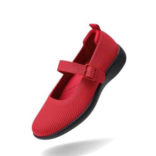 Image of DREAM PAIRS Womens Ballet Mary Jane Flats Sneaker Shoes,Size 6.5,Red