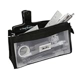 [ASY]ペンケース ペンポーチ 大容量 クリアペンポーチ 筆入れ メッシュ 透明 クリア スリム 可愛い 筆箱 文房具収納 文房具ケース 文房具ポーチ おしゃれ 事務用品 オフィス用品 ビジネス 社会人用 誕生日 プレゼント 女の子 男の子 学生 子供 (ブラック, 10.5*21.4*8㎝)