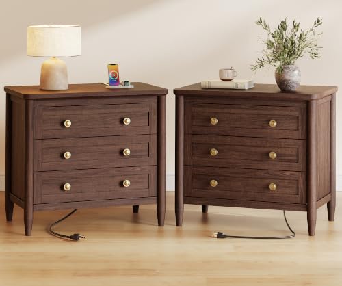 Huuger 27''H Tall Nightstands Set of 2, Hidden Charging Station