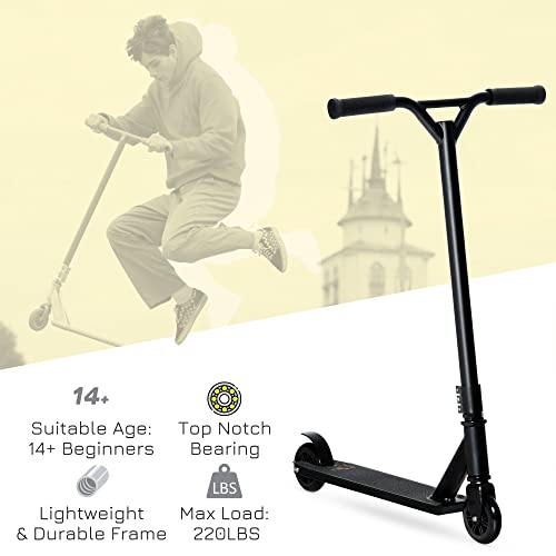 Aosom Stunt Scooter, Pro Scooter, Entry Level Freestyle Scooter W/Lightweight Alloy Deck For 14 Years And Up Teens, Adults, Black #TOP3