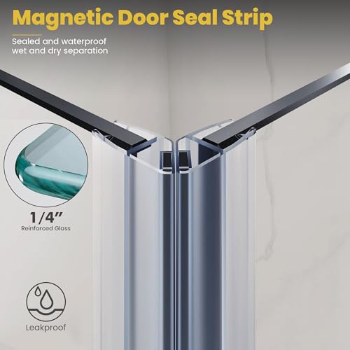 Bathroom Shower Enclosure, 36 in.L x 36 in. W x 76 in. H, Double Sliding Shower Doors, 1/4\" (6mm) Thick Clear Tempered Glass Door, Brushed Gold Frame&Corner