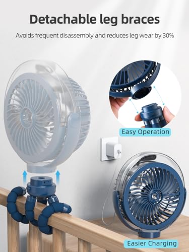 Image of Misting Stroller Fan, 6000mAh Battery Operated Portable Fan with Light & 360 Pivoting, Personal Cooling Fans with Flexible Tripod for Baby, Office, Travel,Treadmill,Outdoors (Dark Blue)