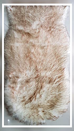 Householdfurnishing Lambskin Sheep Skin 100% Polyester Faux Fur Soft Door Mats Rug (Ivory Brown, 60X110)