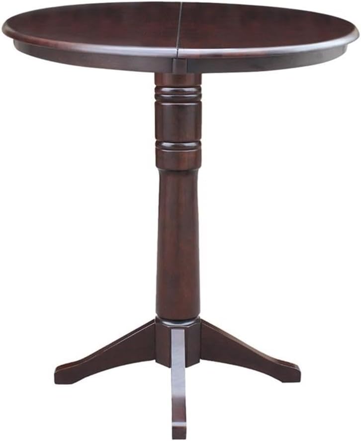 IC INTERNATIONAL CONCEPTS 36" Round Top Pedestal Table with 12" Leaf - Dining Counter or Bar Height