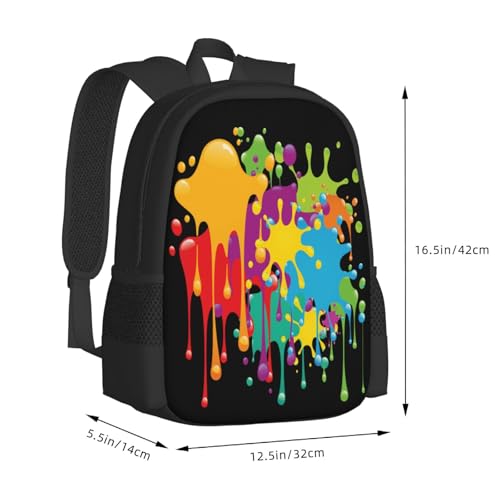 Rainbow Paint Splatters Backbags Large Adjustable Backpack Lightweight Daypack for Men Women 16.5 Inches3