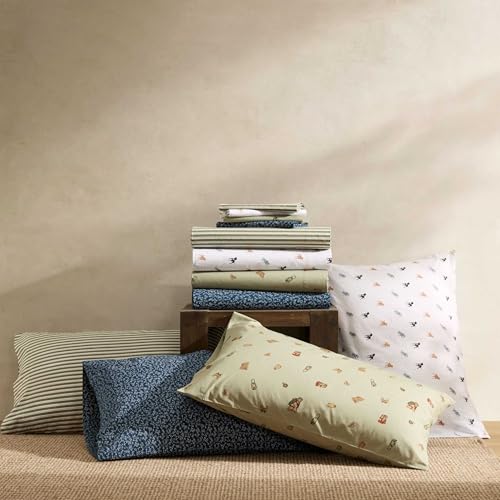 Image of Eddie Bauer - Queen Size Sheet Set, Cotton Percale Bedding with Deep Pocket Fitted Sheet, Bed Sheets with Matching Pillowcases, Alpha Stripe Green