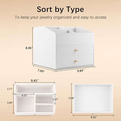 Homeanda Makeup Organizer with Drawers, PU Leather Cosmetic Storage Box Large Cosmetic Display Case for Skincare, Lipstick, Brushes, Bedroom Storage(White) by Homeanda - Image 4