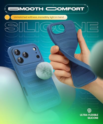Image of WOW IMAGINE Ultimate Silicone Back Cover Case for iPhone 17 Pro Max | Heat Dissipation Thin Soft TPU | 360 Camera Protection | Breathable Cooling Holes - Deep Blue