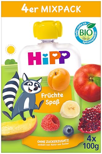 HiPP Bio Quetschie Mixpack Früchtespaß, 16 Stück (4er Pack mit je 4 x 100g), ab 1 Jahr, 100% Fruchtpüree, ohne Zuckerzusatz, in bester Bio-Qualität