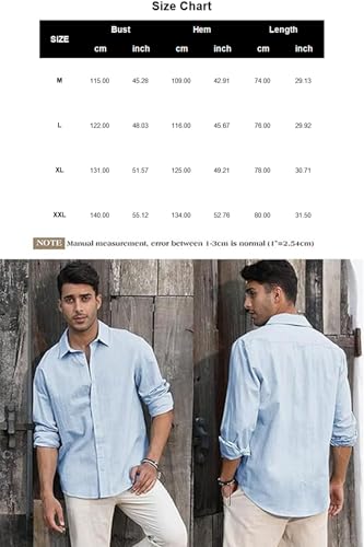 Mens Button Down Shirt Linen Cotton Shirts Casual Long Sleeve Spread Collar Lightweight Beach Plain Tops2